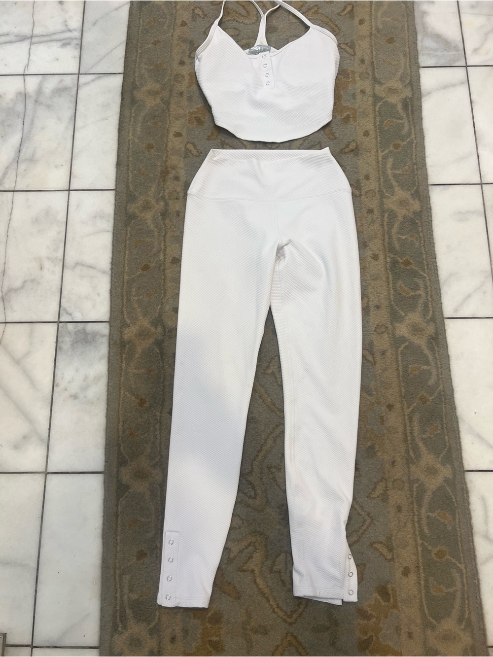 Beach Riot White Ribbed High-Waist Leggings with Ankle Button Detail